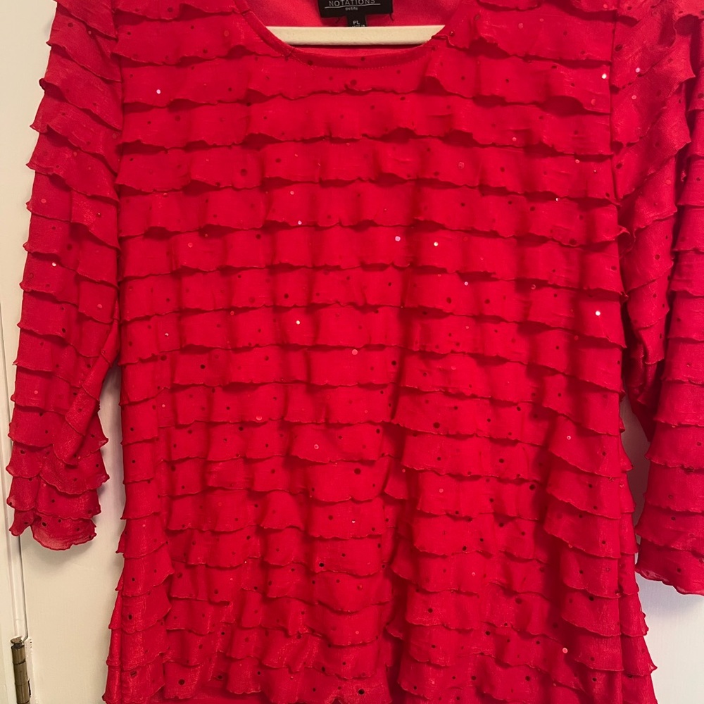 NOTATIONS Red Ruffled Top with Sequins
